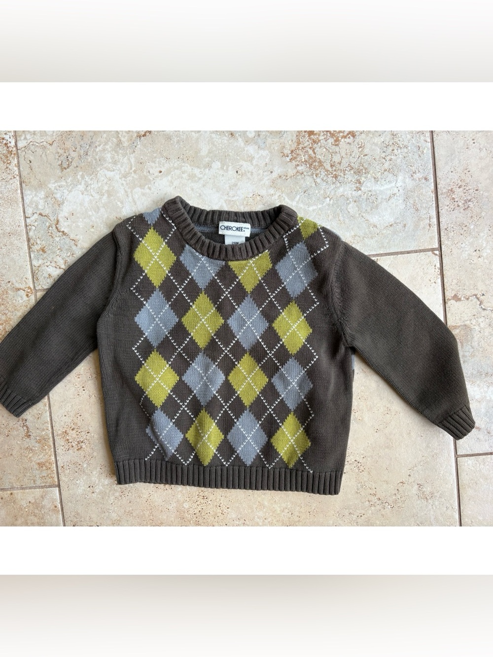 Cherokee Argyle Crewneck Sweater - Brown, Olive & Gray Size 24M